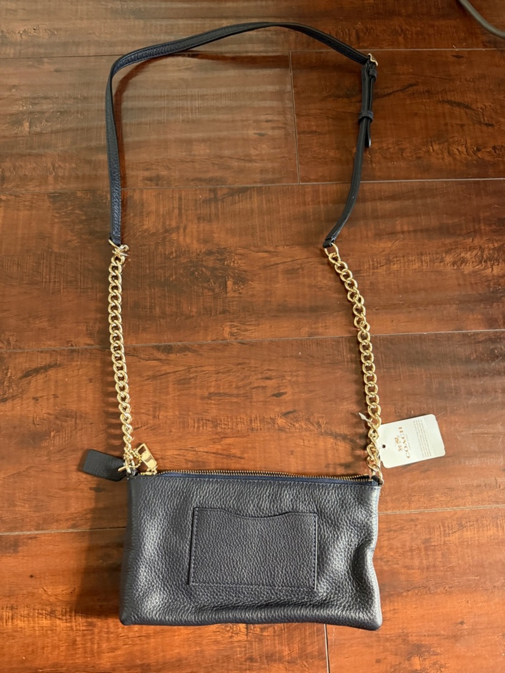 NWT Coach chain pebbled leather quinn crossbody bag chain midnight dark blue - Picture 6 of 6